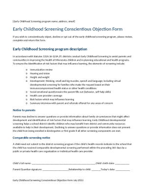 Early Childhood Screening Conscientious Objection Form