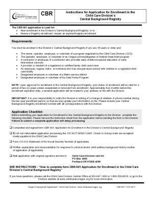 CBR-601 Application for Enrollment in the Central Background Registry