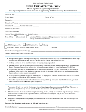 Jefferson County Field Trip Approval Form