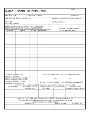 Daily Report to Inspector