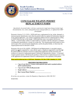 South Carolina Concealed Weapon Permit Replacement Form