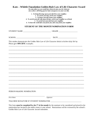 Student of the Month Nomination Form