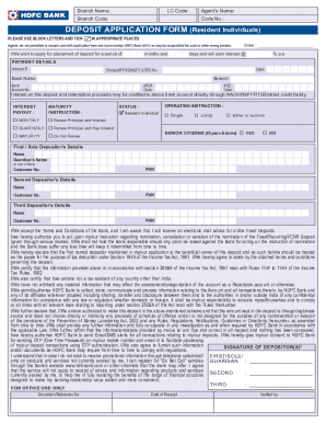 HDFC Bank Deposit Application Form