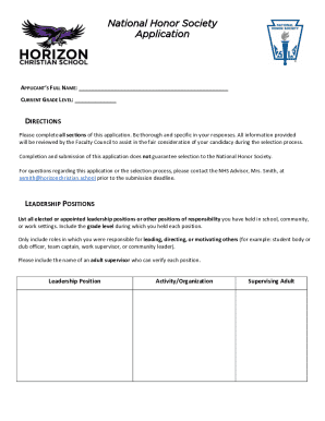 National Honor Society Application Form