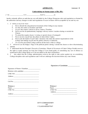 Affidavit for College Admission Undertaking