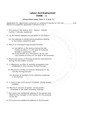 Factory Registration and License Application Form