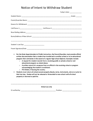 Notice of Intent to Withdraw Student