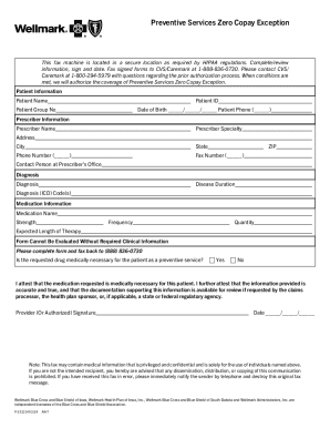 Preventive Services Zero Copay Exception Form
