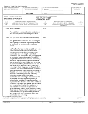 North Carolina Statement of Deficiencies Form