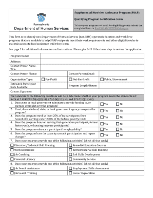 SNAP Qualifying Program Certification Form