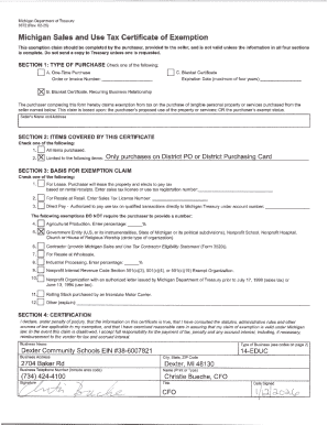 Michigan Sales and Use Tax Certificate of Exemption