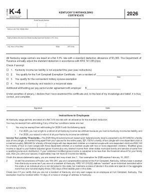 Kentucky Withholding Certificate K-4 2026