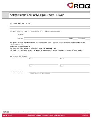 Acknowledgement of Multiple Offers - Buyer