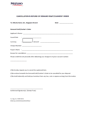 Cancellation & Refund of Demand Draft/Cashier’s Order
