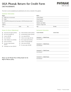 OGA Phonak Return for Credit Form