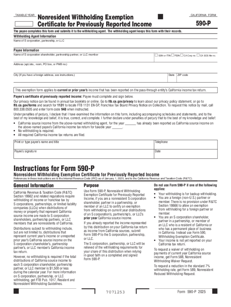 California Form 590-P Nonresident Withholding Exemption Certificate Preview on Page 1