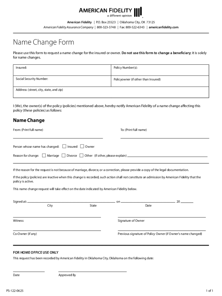 American Fidelity Name Change Form - Blank Fillable Template | Fill Out ...