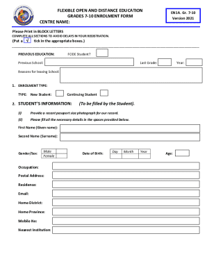 FODE Grades 7-10 Enrolment Form