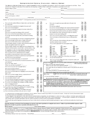 Preparticipation Physical Evaluation - Medical History Form