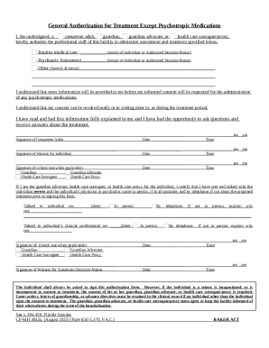 General Authorization for Treatment Except Psychotropic Medications