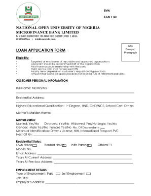 NOUN Microfinance Bank Loan Application Form