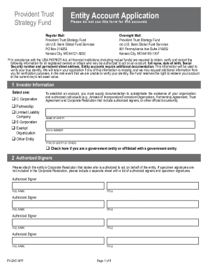 Provident Trust Entity Account Application
