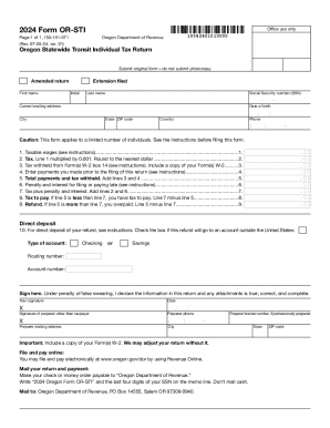 Oregon Statewide Transit Individual Tax Return