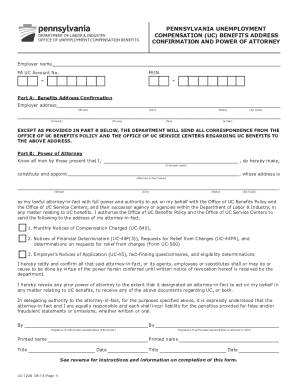 Pennsylvania Unemployment Compensation Power of Attorney Form
