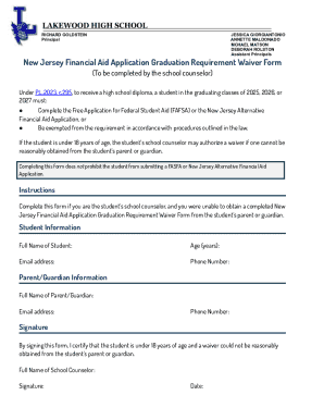 New Jersey Financial Aid Application Graduation Requirement Waiver Form
