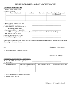 Earned Leave/Extra Ordinary Leave Application