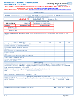 Bristol Dental Hospital Wisdom Tooth Extraction Referral Form