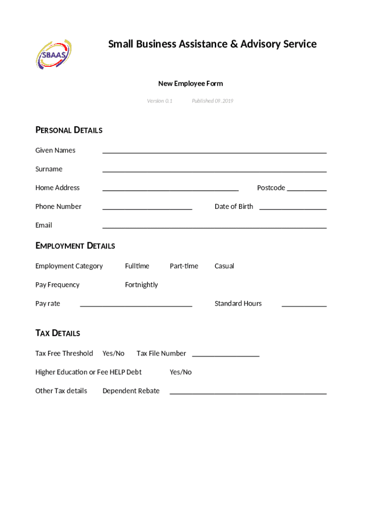 New Employee Form - Blank Fillable Template | Fill Out, Print ...