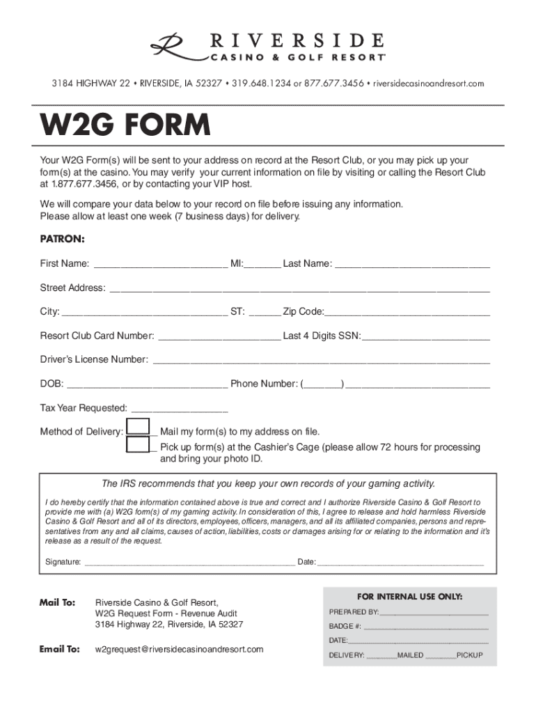 W2G Form Request - Blank Fillable Template | Fill Out, Print & Download ...