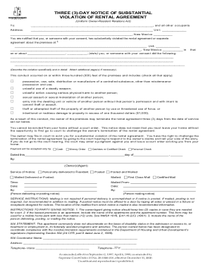 Three-Day Notice of Substantial Violation of Rental Agreement