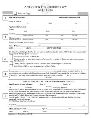 Application for Certified Copy of DD-214