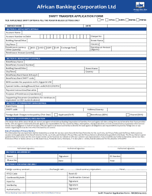 African Banking Corporation Swift Transfer Application Form