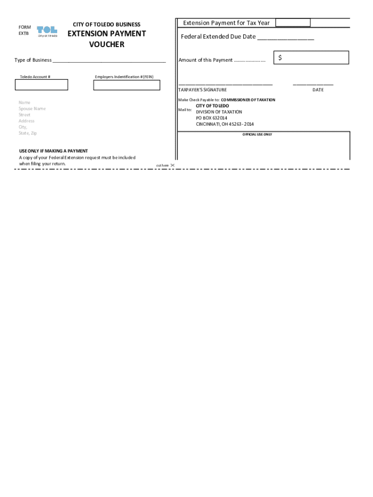 City of Toledo Business Extension Payment Form - Blank Fillable ...