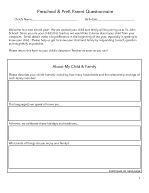 Preschool Parent Questionnaire