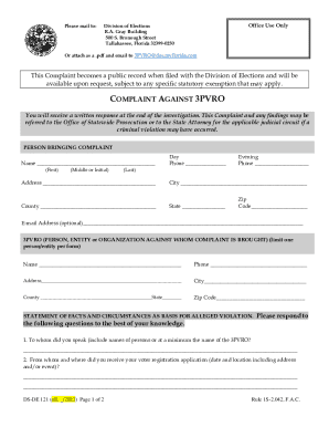 Florida Voter Registration Complaint Form