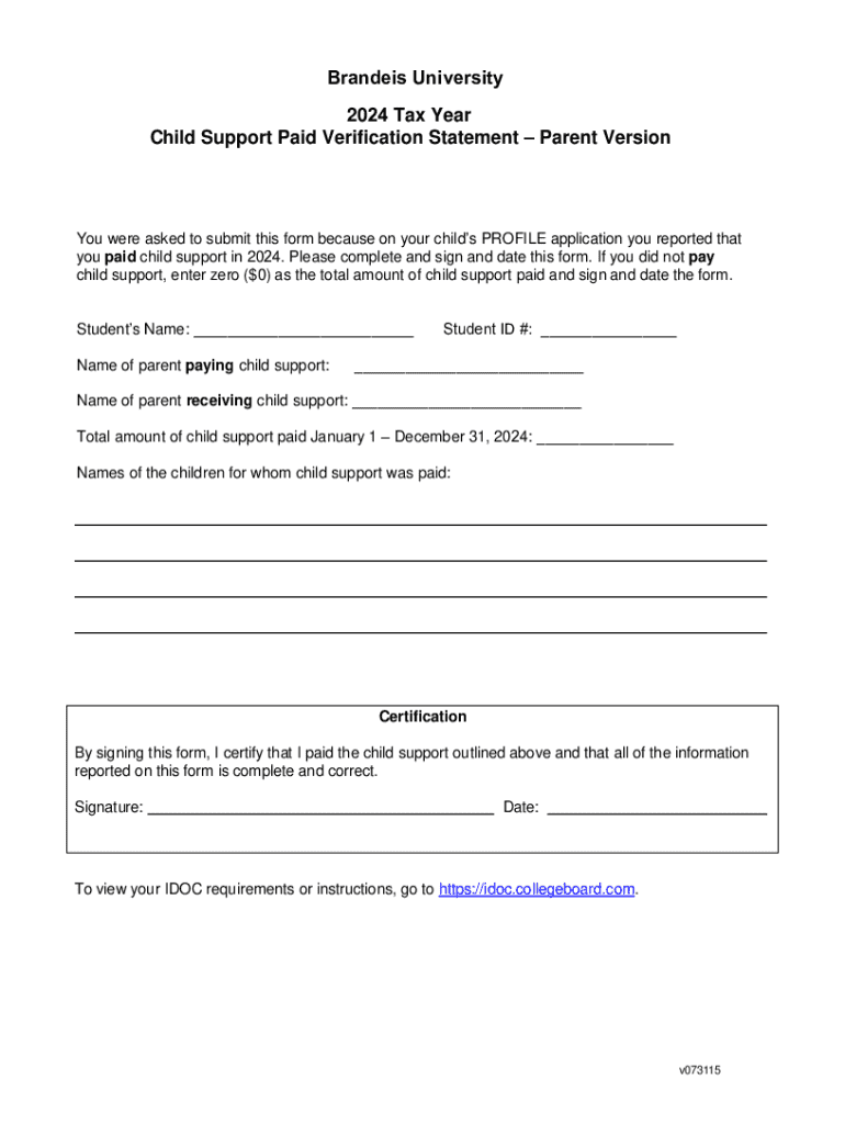 Child Support Paid Verification Statement - Blank Fillable Template ...