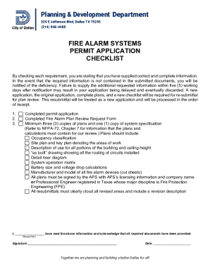 Fire Alarm Systems Permit Application Checklist