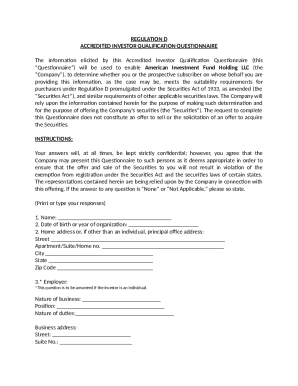 Accredited Investor Qualification Questionnaire