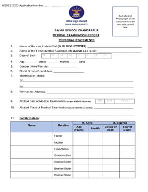 Sainik School Medical Examination Report