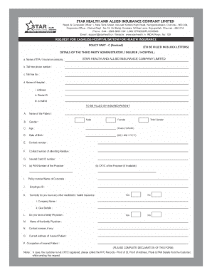 Star Health Cashless Hospitalisation Request Form