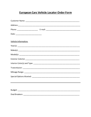 European Cars Vehicle Locator Order Form
