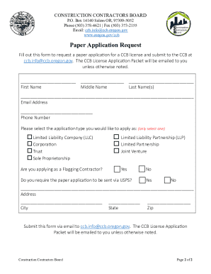 Oregon Construction Contractors Board License Application
