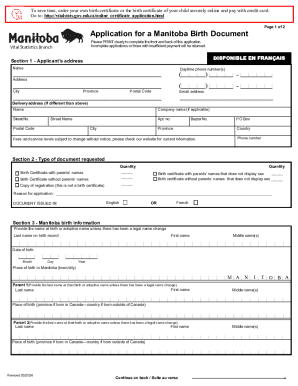 Manitoba Birth Certificate Application