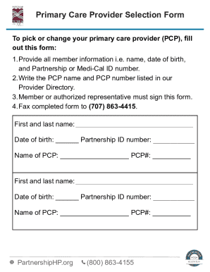 Primary Care Provider Selection Form