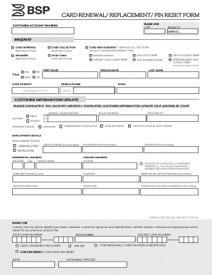 Bank Card Renewal/Replacement/PIN Reset Form