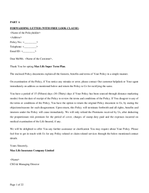 Max Life Super Term Plan Forwarding Letter